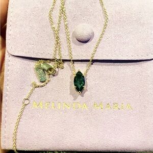 Melinda Maria Baby Monarch Marquise Necklace in Gold and Emerald.